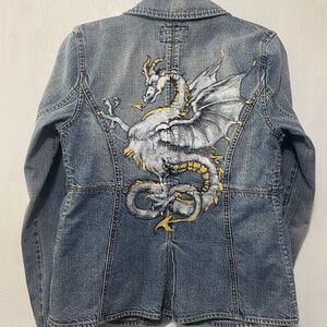 Hand painted Nautical Jacket with a silver Dragon